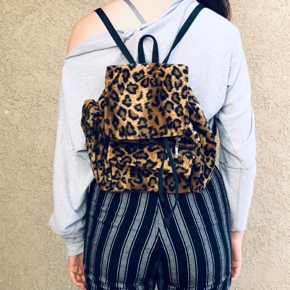 Leopard Print Small Backpack Faux Fur